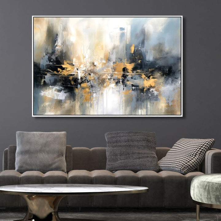 Gold, Blue and Gray Brushstrokes Abstract Art - Designity Art