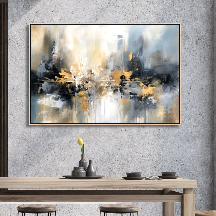 Gold, Blue and Gray Brushstrokes Abstract Art - Designity Art