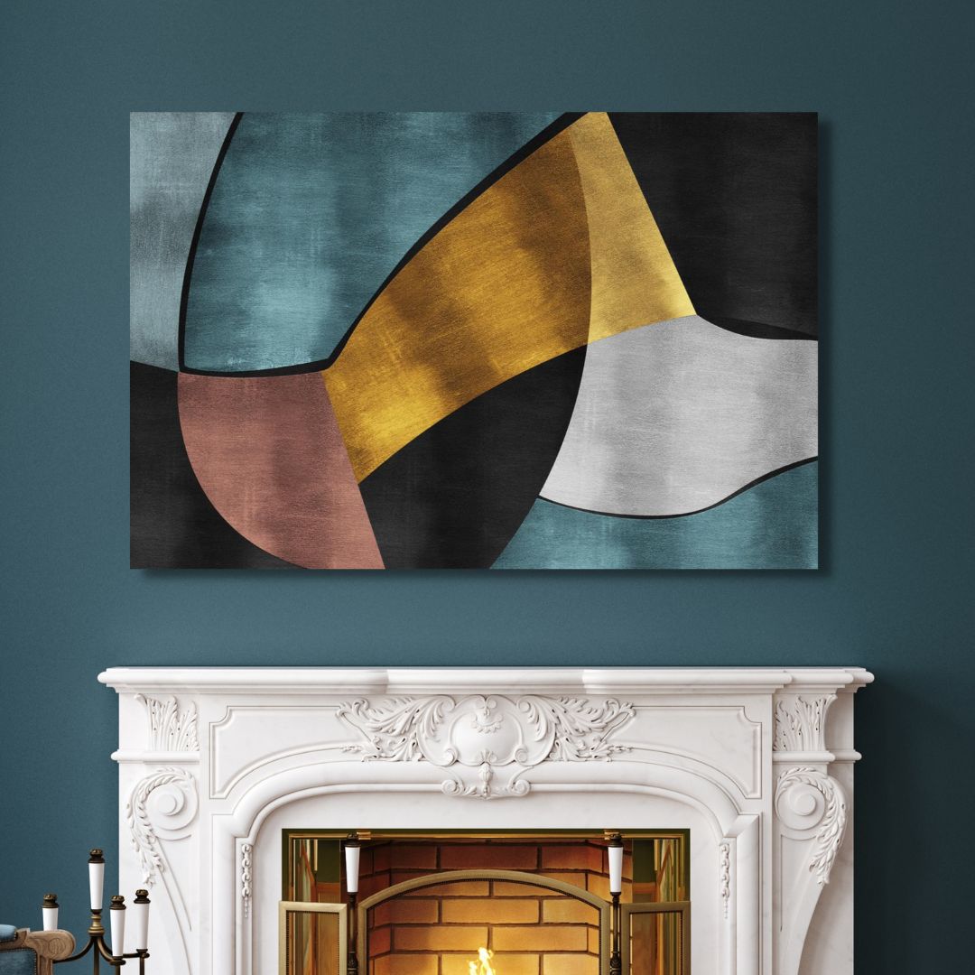 Gold, Blue and Gray Geometric Abstract Art - Designity Art