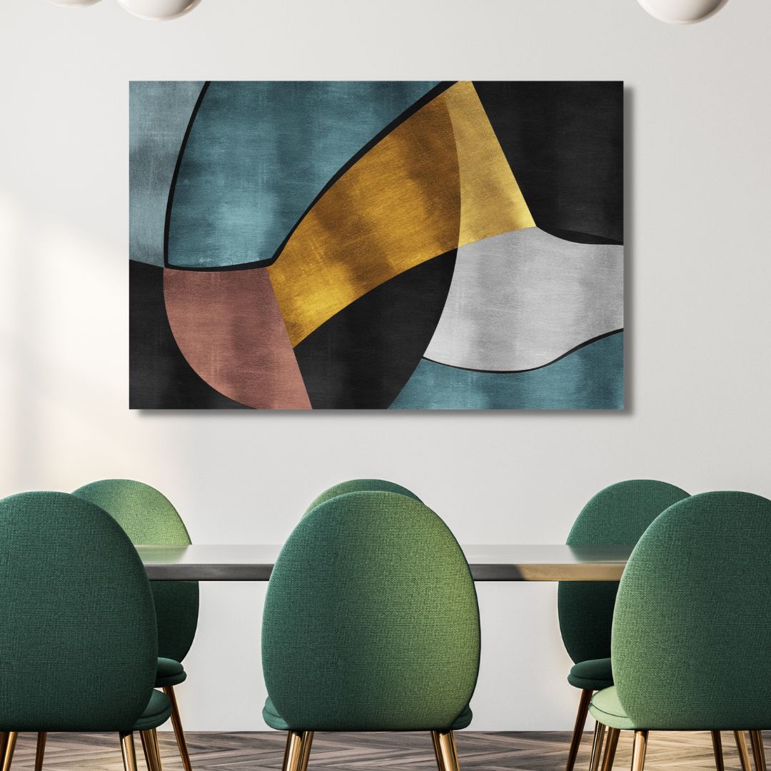 Gold, Blue and Gray Geometric Abstract Art - Designity Art