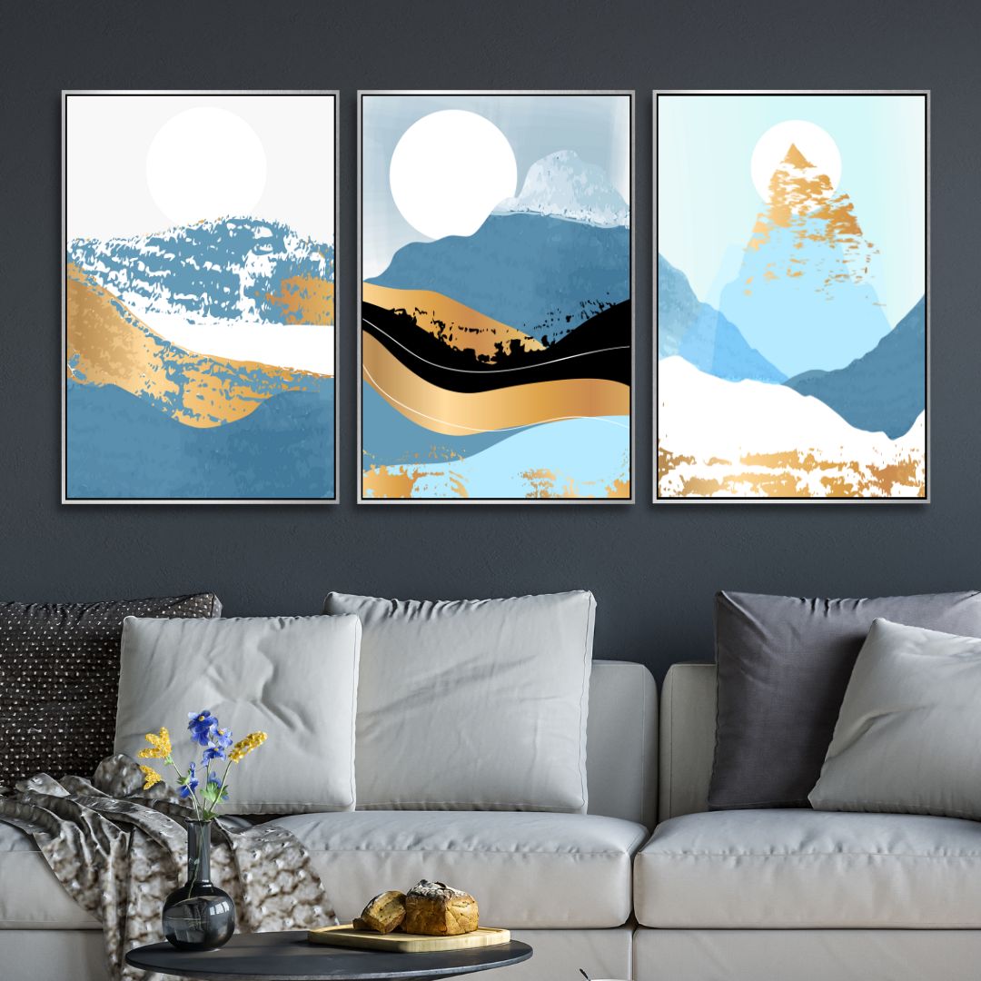 Gold Mountains Abstract Canvas Wall Art - Designity Art