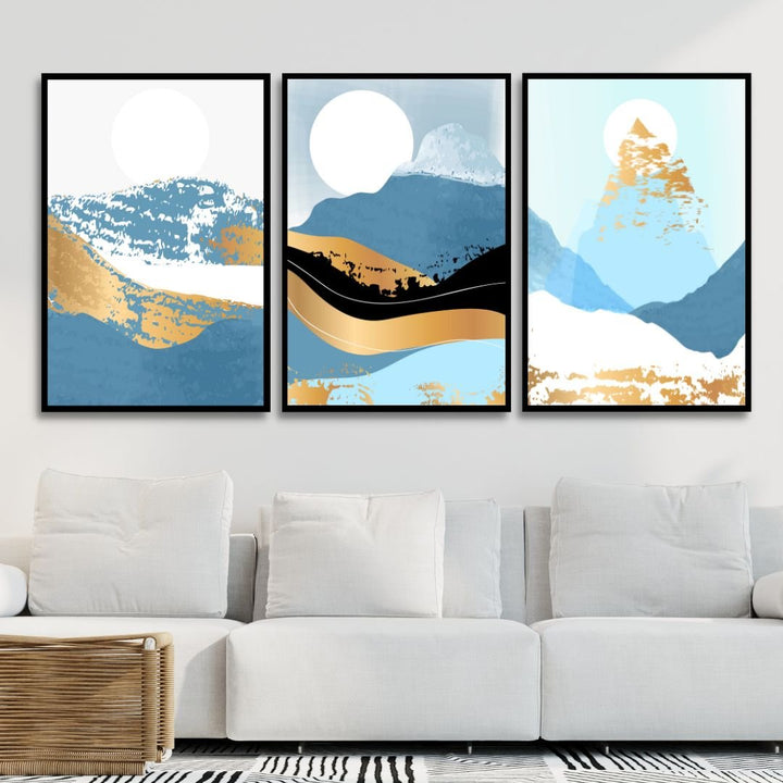 Gold Mountains Abstract Canvas Wall Art - Designity Art