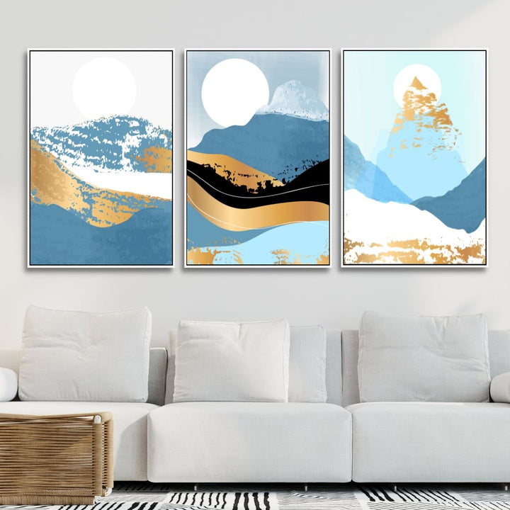 Gold Mountains Abstract Canvas Wall Art - Designity Art