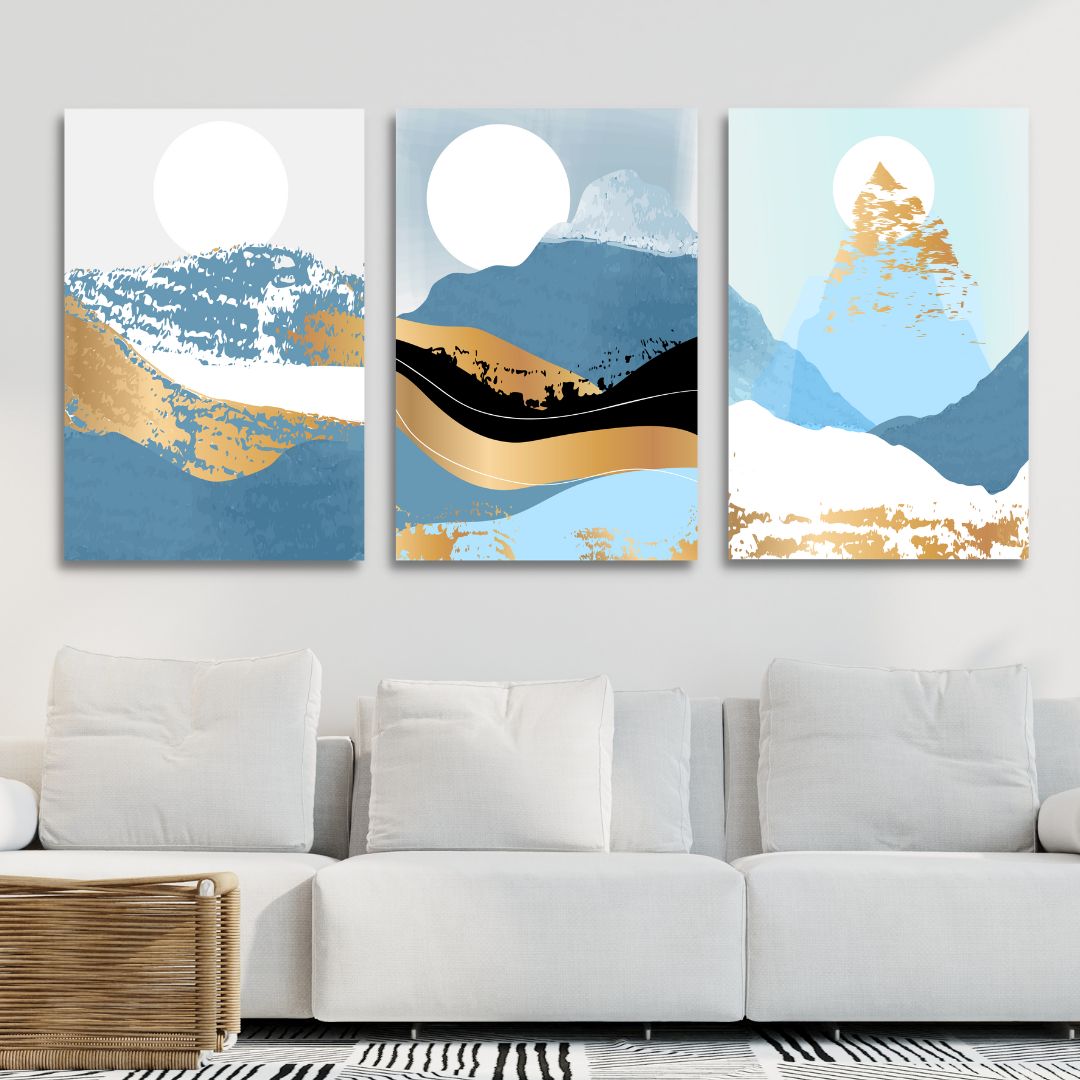 Gold Mountains Abstract Canvas Wall Art - Designity Art