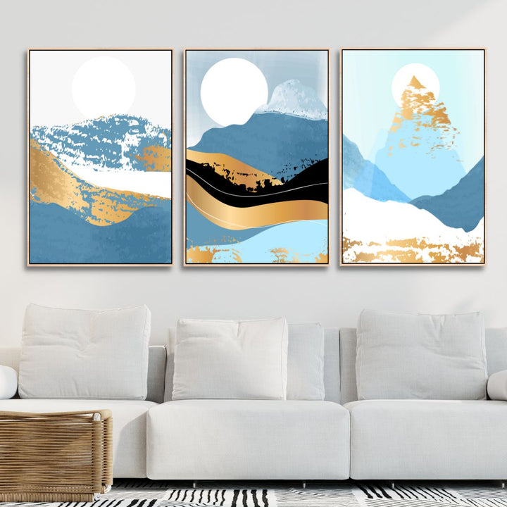 Gold Mountains Abstract Canvas Wall Art - Designity Art