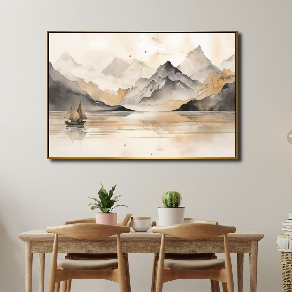 Golden Lake and Mountains Chinese Style Landscape Art - Designity Art