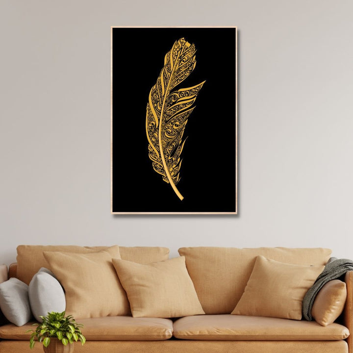 Golden Leaf Typography Abstract Canvas Art - Designity Art