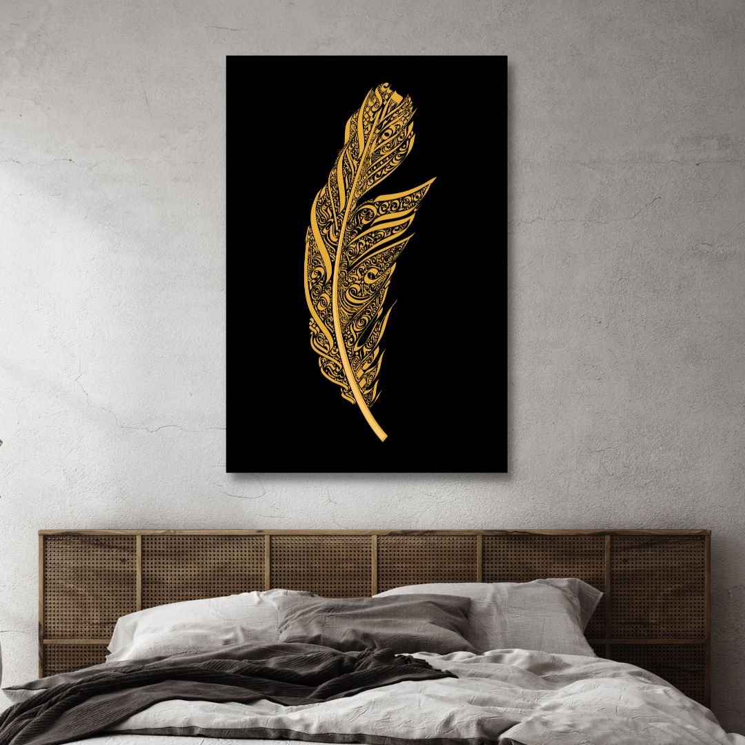 Golden Leaf Typography Abstract Canvas Art - Designity Art