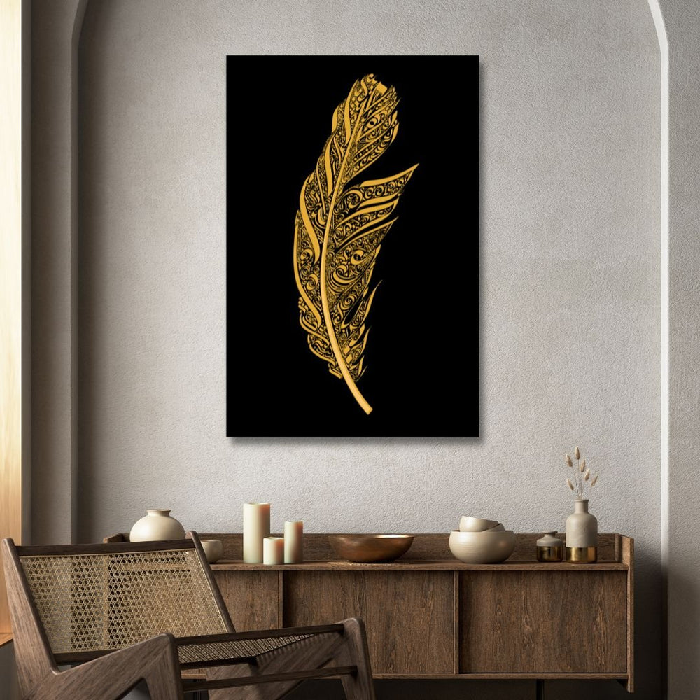 Golden Leaf Typography Abstract Canvas Art - Designity Art