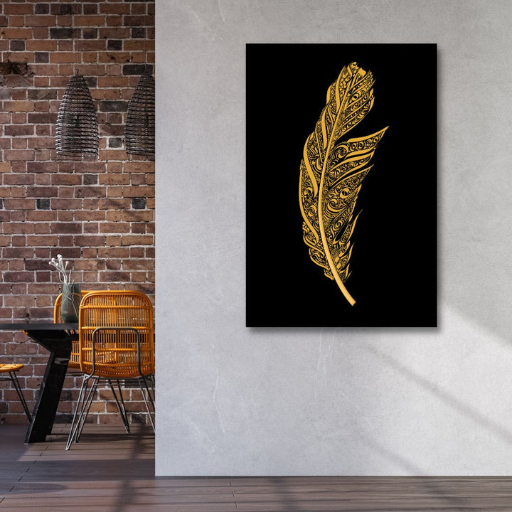 Golden Leaf Typography Abstract Canvas Art - Designity Art