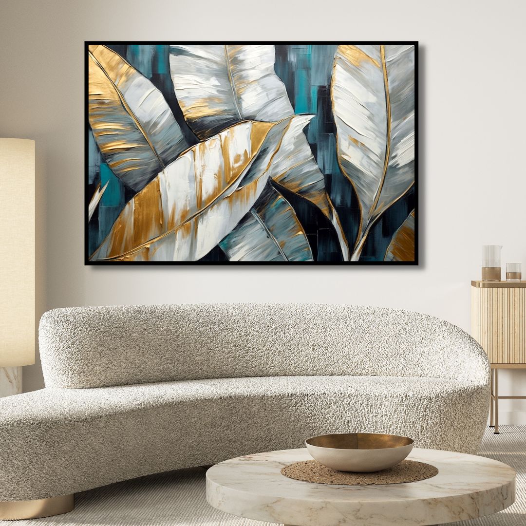 Golden Leaves Abstract Canvas Wall Art - Designity Art