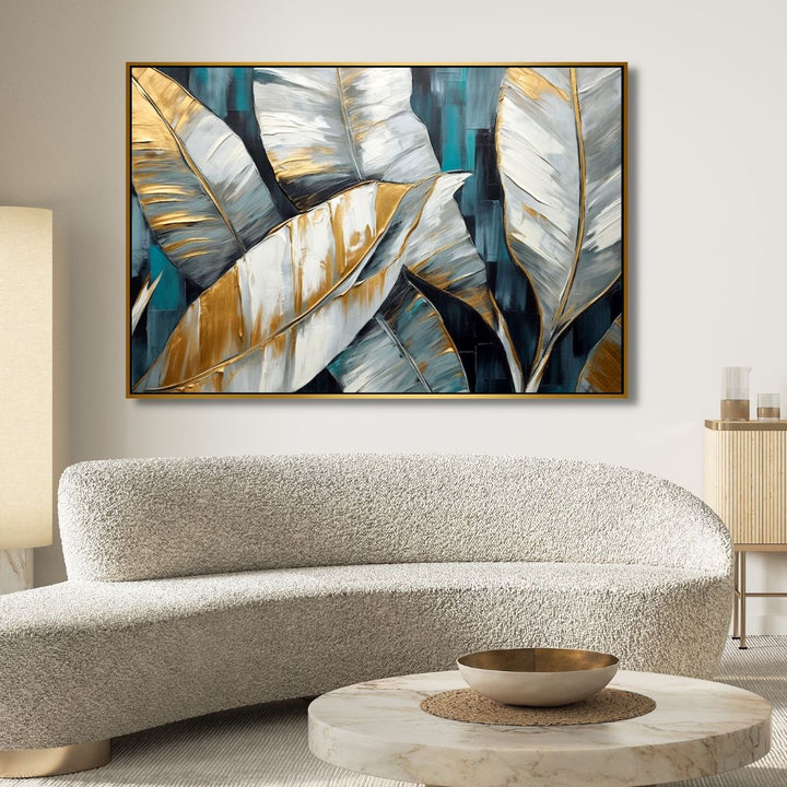 Golden Leaves Abstract Canvas Wall Art - Designity Art