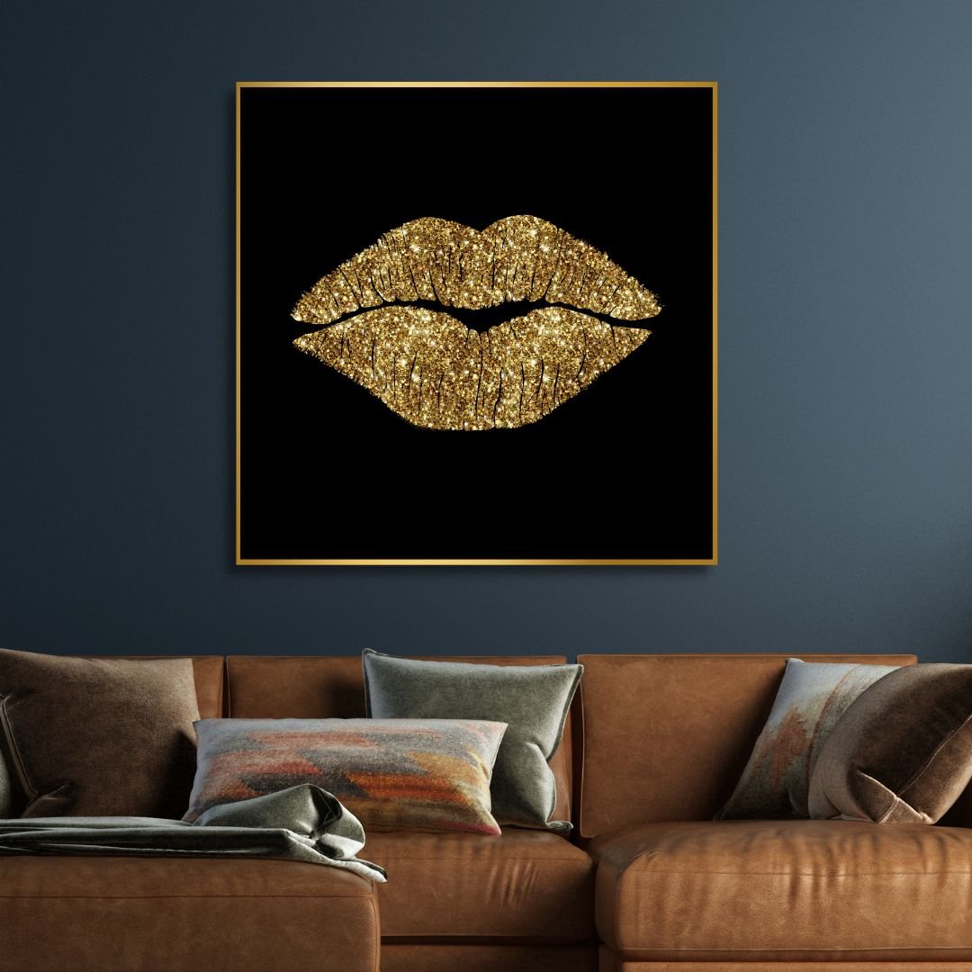 Golden Lips Canvas Wall Art - Designity Art