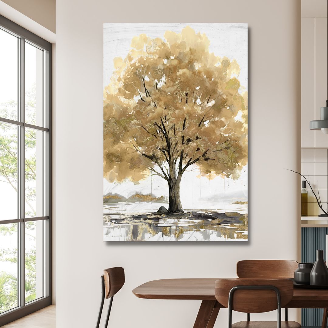 Golden Tree Abstract Canvas Wall Art - Designity Art