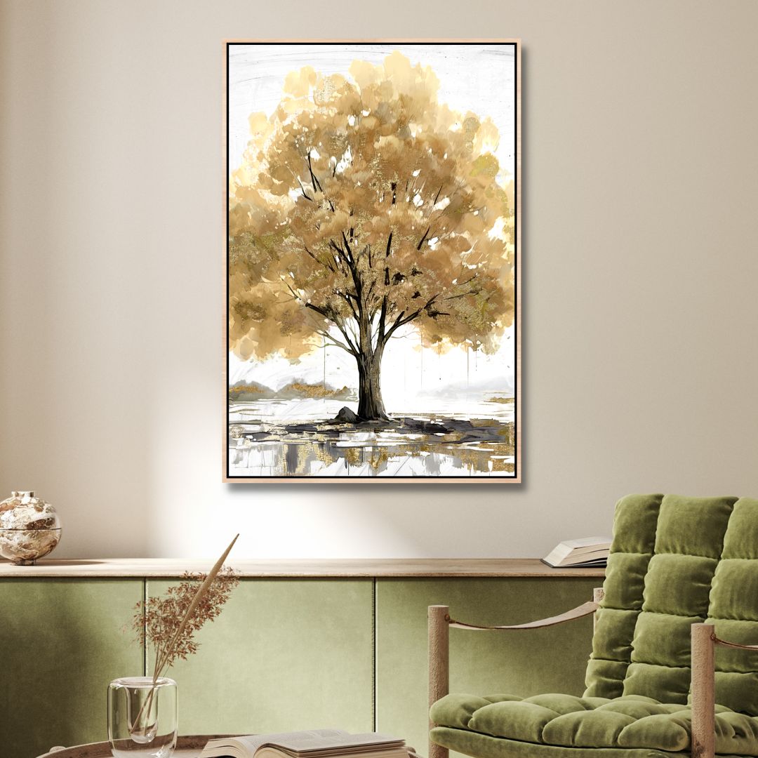Golden Tree Abstract Canvas Wall Art - Designity Art