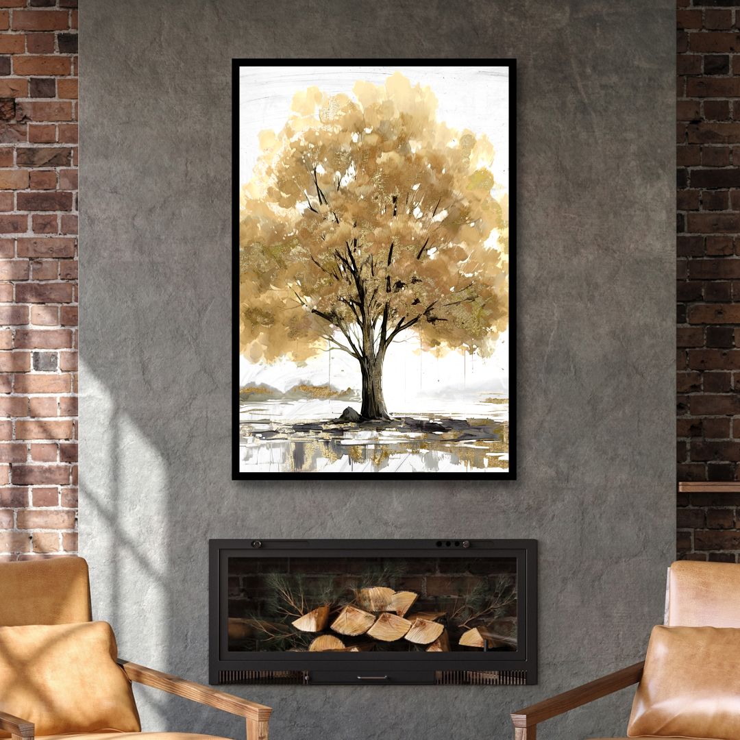 Golden Tree Abstract Canvas Wall Art - Designity Art