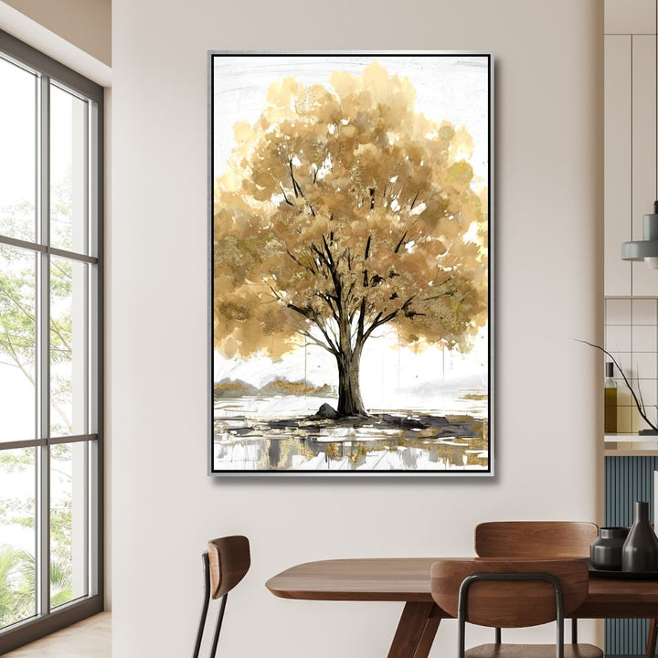 Golden Tree Abstract Canvas Wall Art - Designity Art