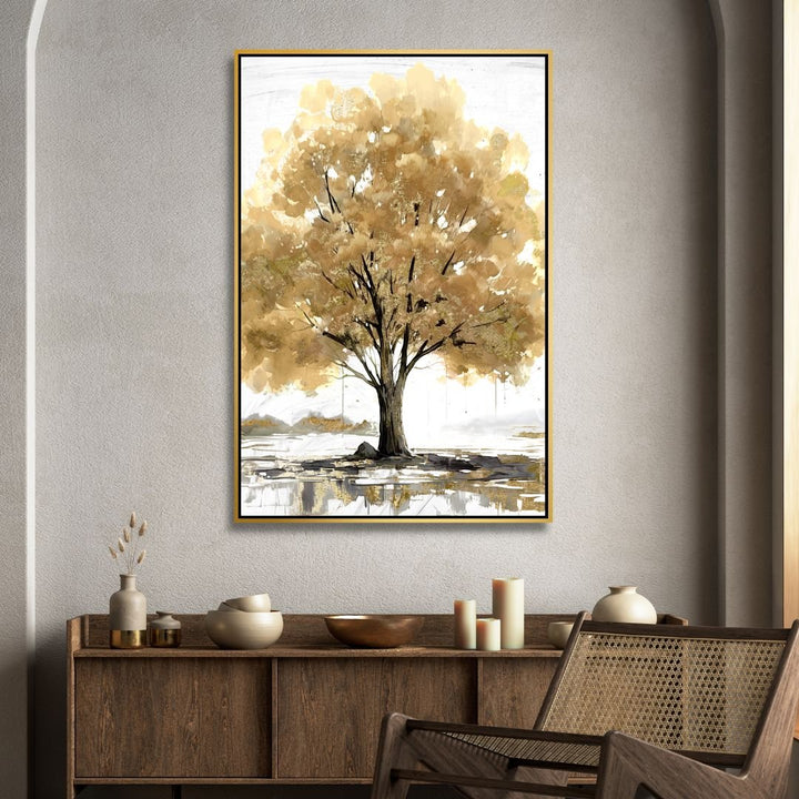 Golden Tree Abstract Canvas Wall Art - Designity Art