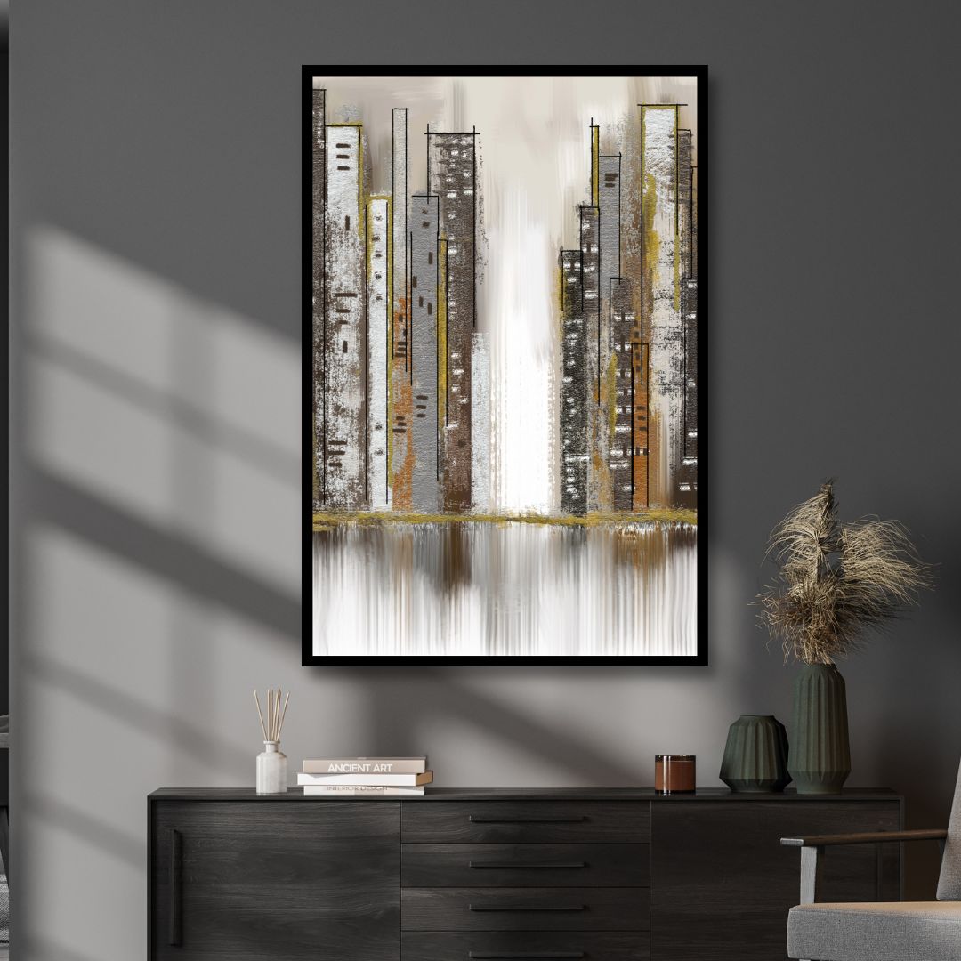 Gray and Gold City Abstract Art - Designity Art