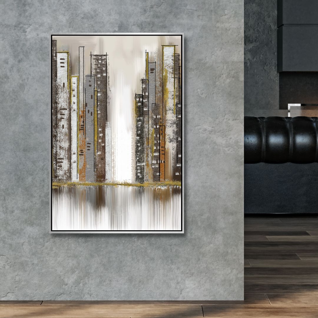 Gray and Gold City Abstract Art - Designity Art