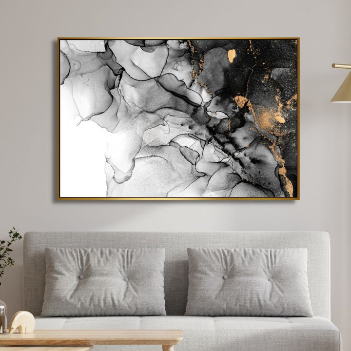Gray, Gold and White Fluid Abstract Art - Designity Art