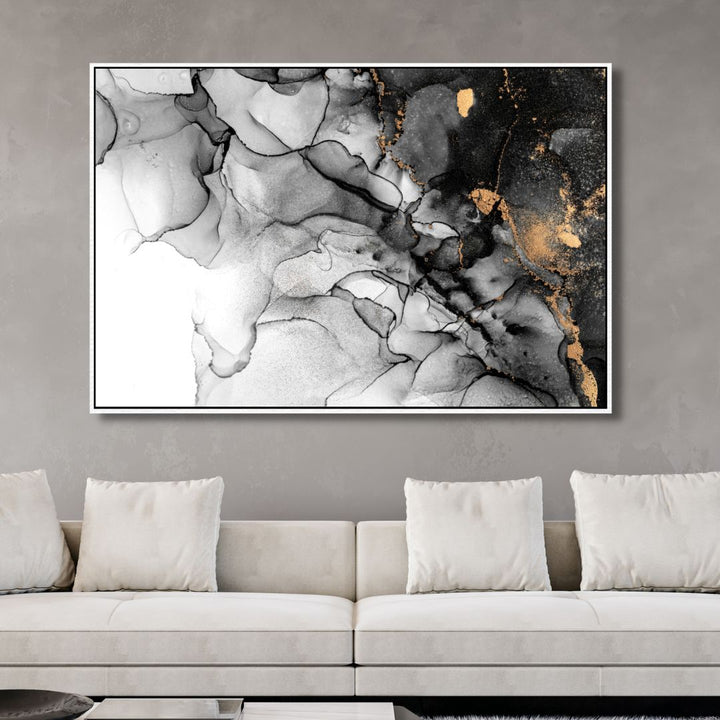Gray, Gold and White Fluid Abstract Art - Designity Art