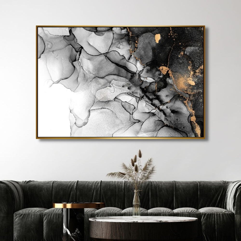 Gray, Gold and White Fluid Abstract Art - Designity Art