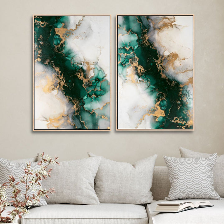 Green and Gold Abstract Fluid Canvas Art - Designity Art