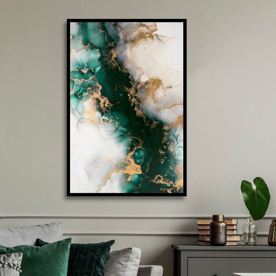 Green and Gold Abstract Fluid Canvas Art - Designity Art