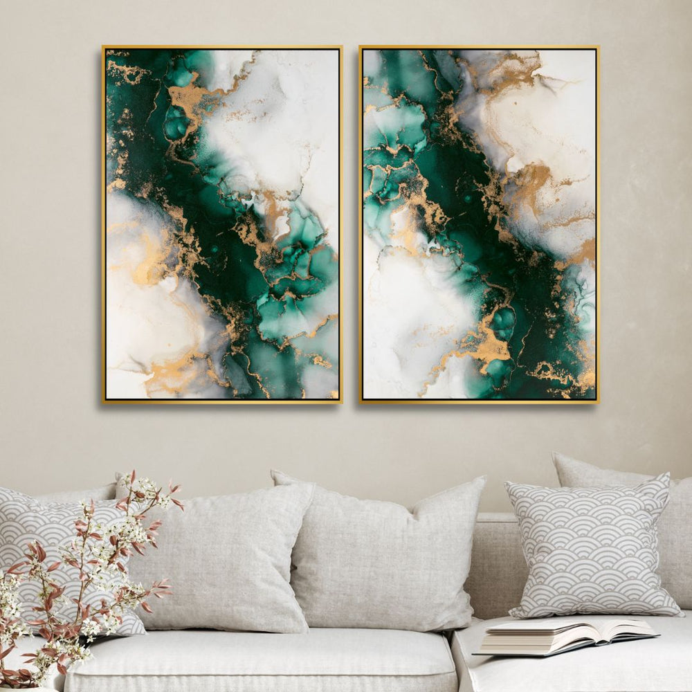 Green and Gold Abstract Fluid Canvas Art - Designity Art