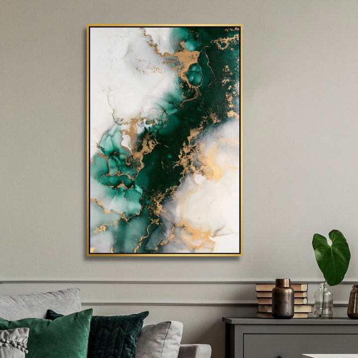 Green and Gold Abstract Fluid Canvas Art - Designity Art