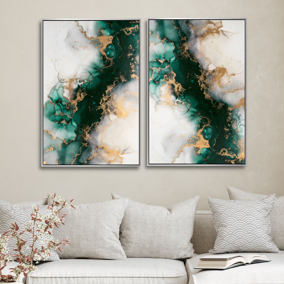 Green and Gold Abstract Fluid Canvas Art - Designity Art