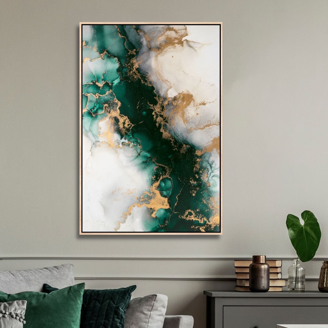 Green and Gold Abstract Fluid Canvas Art - Designity Art