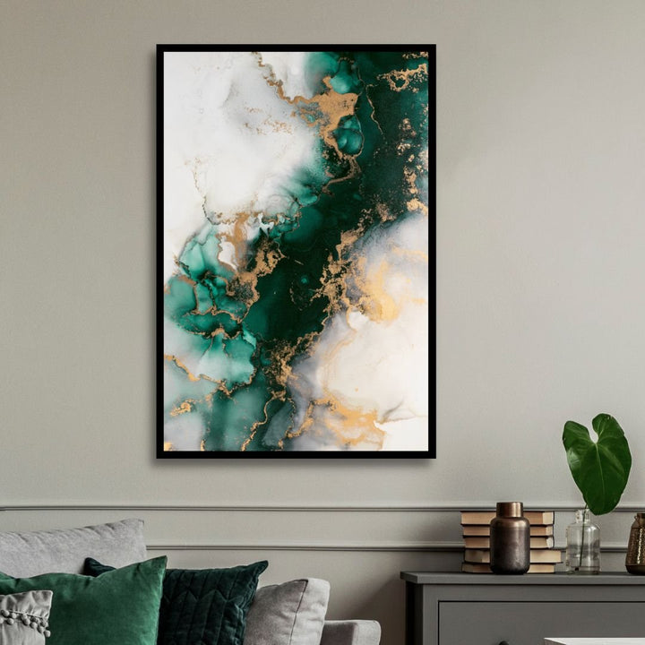 Green and Gold Abstract Fluid Canvas Art - Designity Art