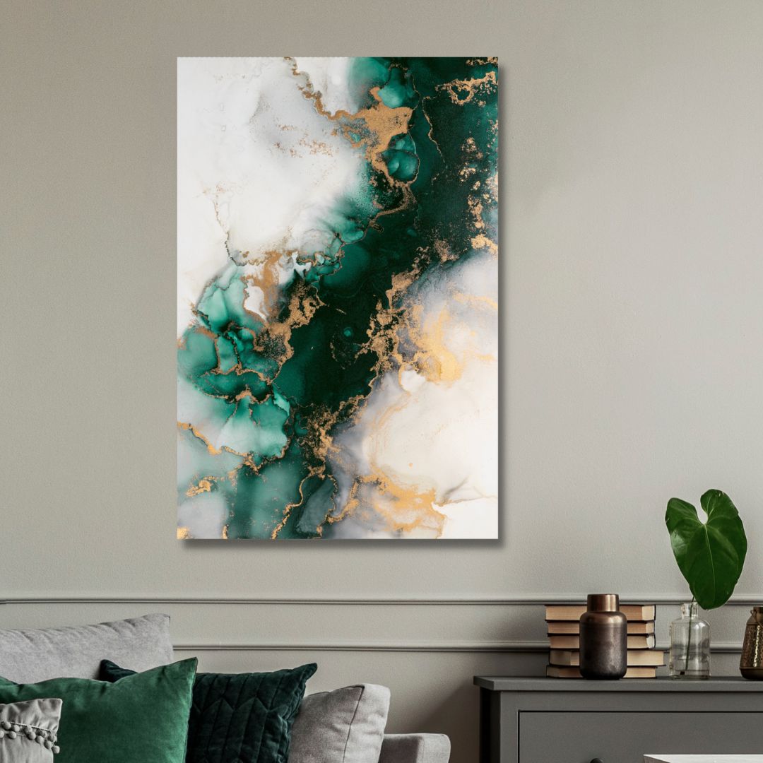 Green and Gold Abstract Fluid Canvas Art - Designity Art