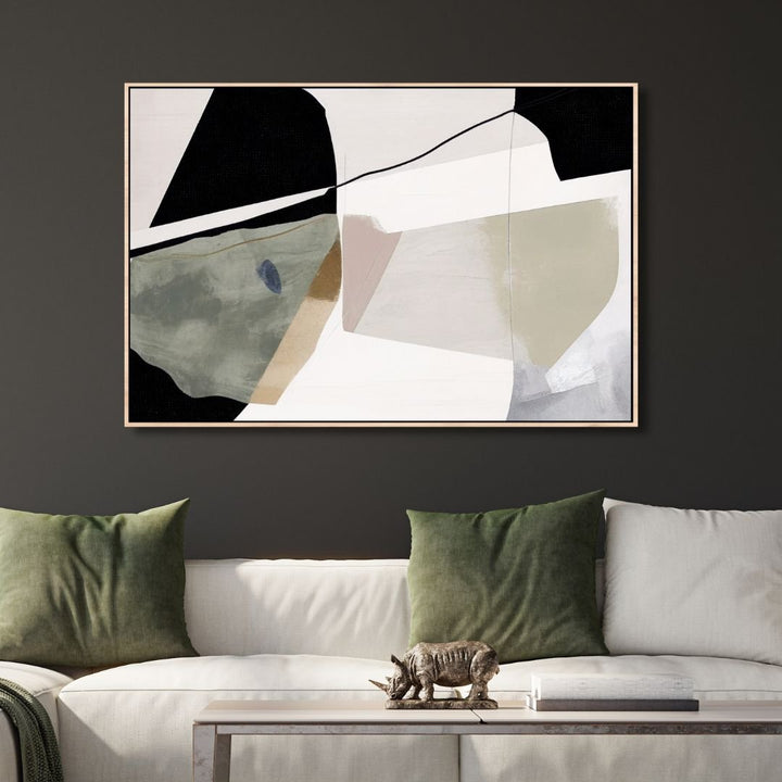 Green, Beige and Black Brushstrokes Abstract Art - Designity Art