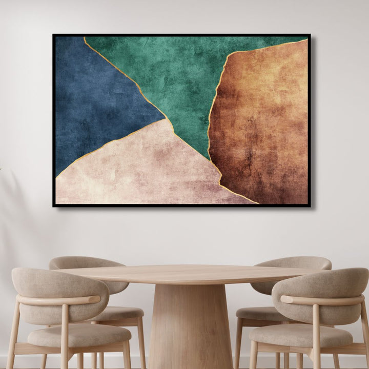 Green, Blue and Brown Color Blocks Abstract Canvas Wall Art - Designity Art