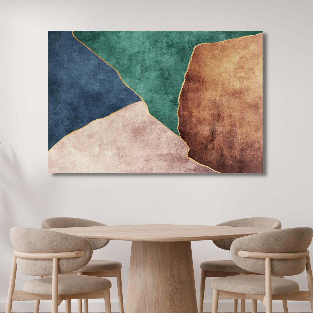 Green, Blue and Brown Color Blocks Abstract Canvas Wall Art - Designity Art