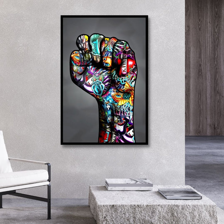 Hand Fist Graffiti Canvas Wall Art - Designity Art