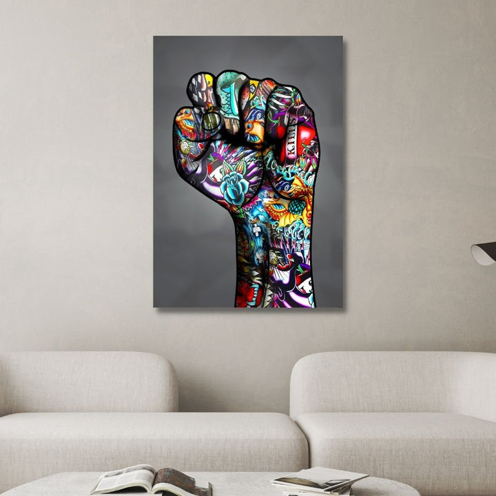 Hand Fist Graffiti Canvas Wall Art - Designity Art