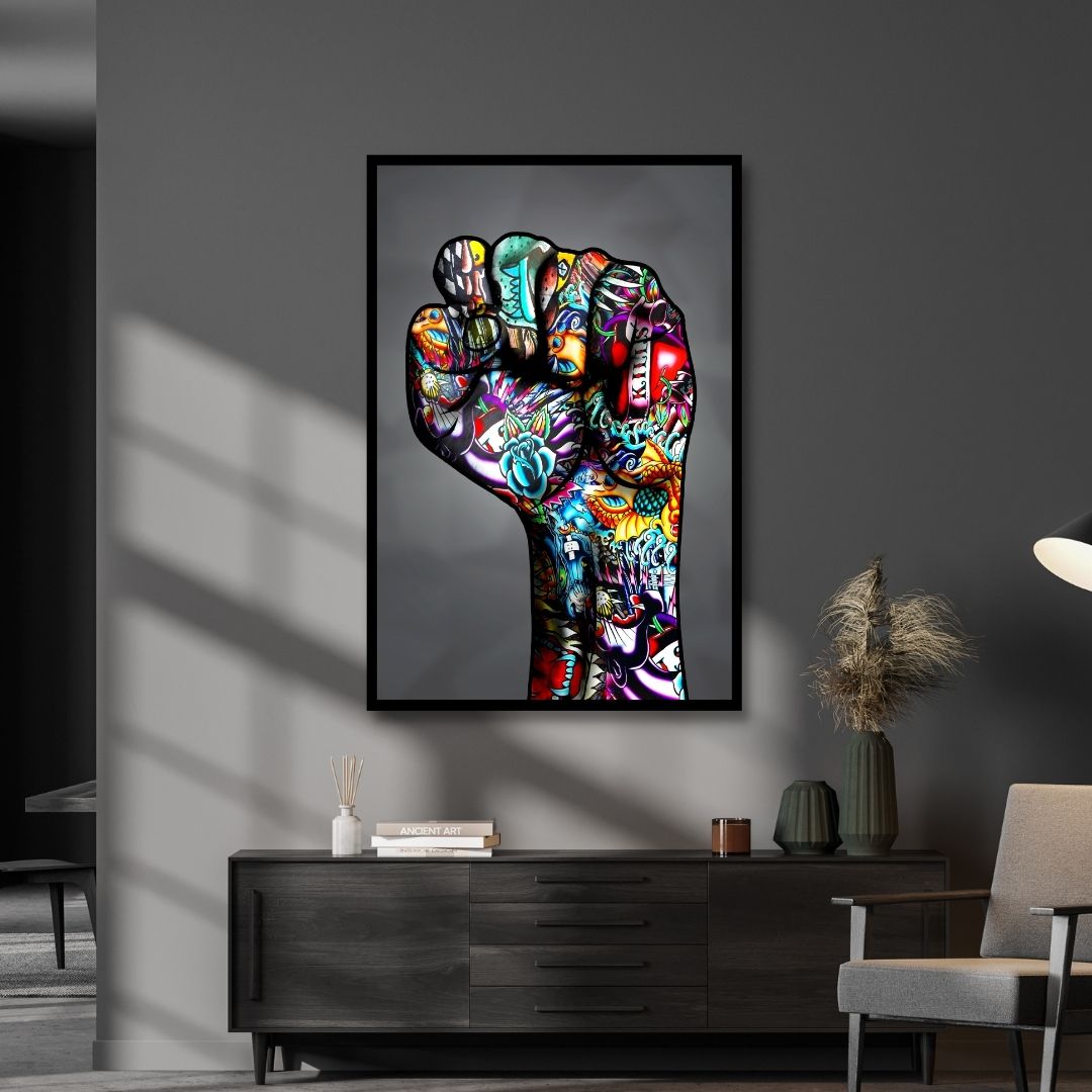 Hand Fist Graffiti Canvas Wall Art - Designity Art