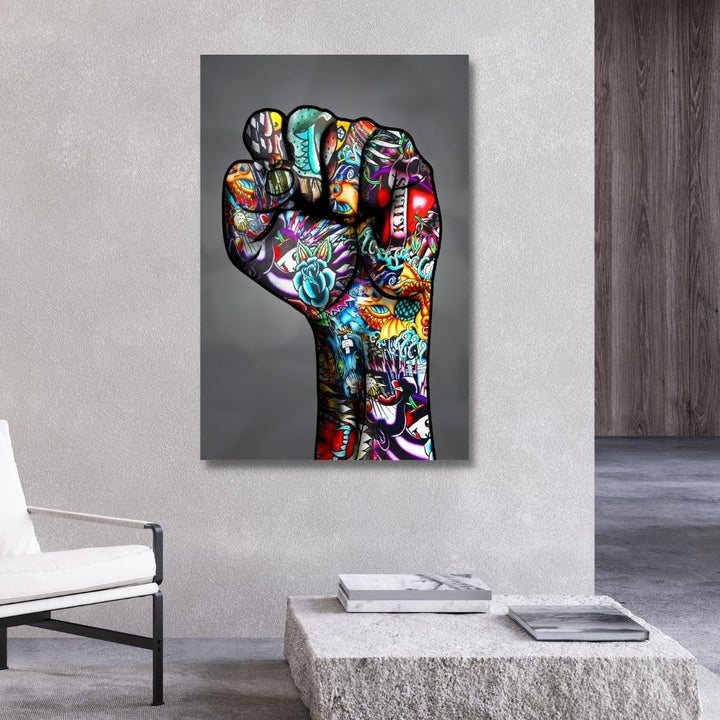 Hand Fist Graffiti Canvas Wall Art - Designity Art