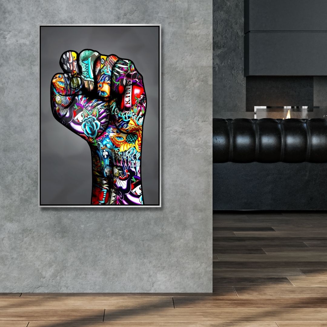 Hand Fist Graffiti Canvas Wall Art - Designity Art