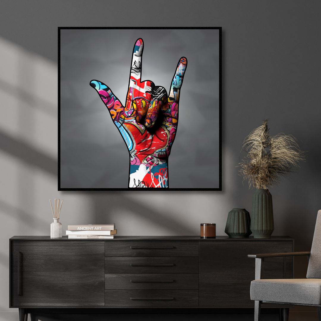 Hand Sign "I Love You" Graffiti Canvas Wall Art - Designity Art