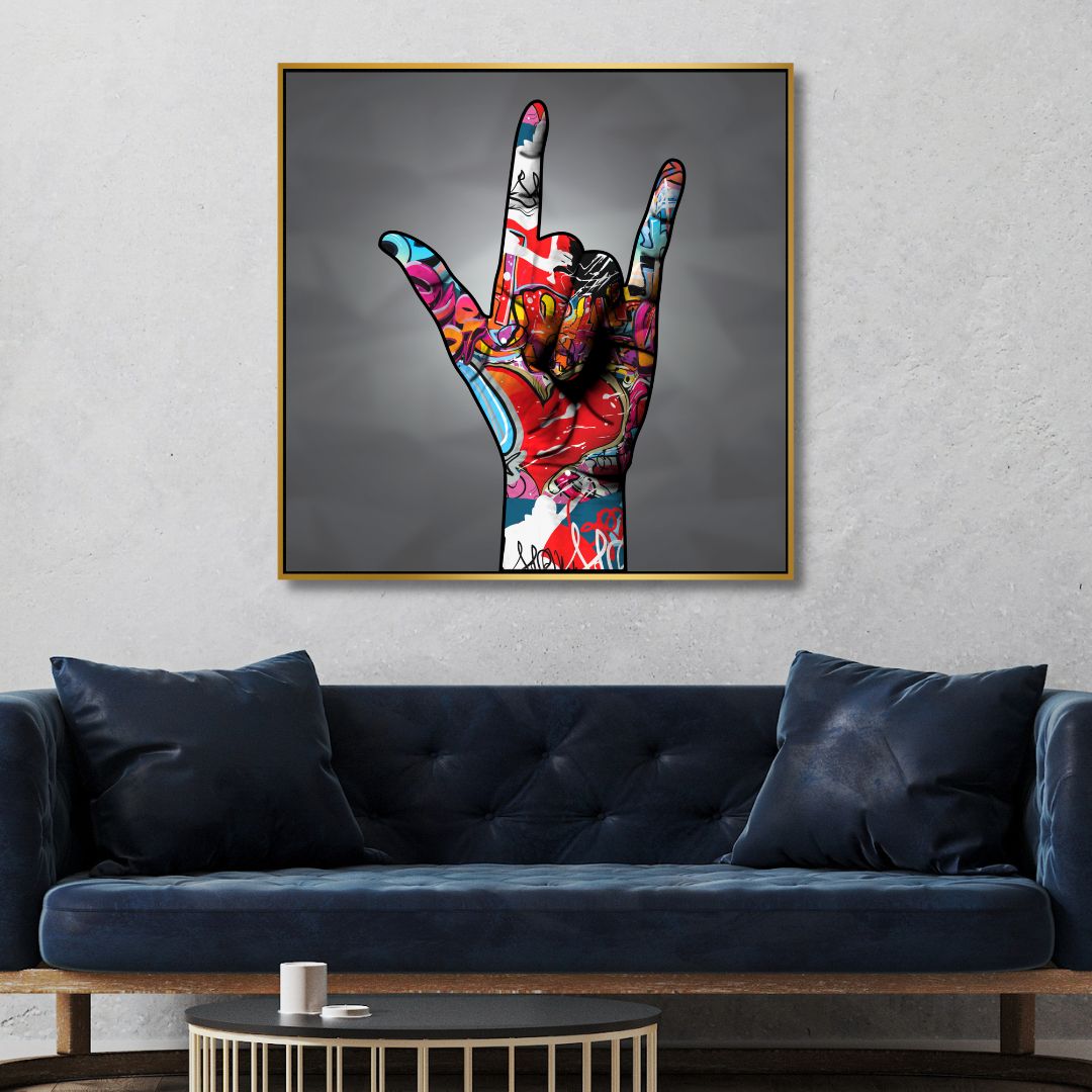 Hand Sign "I Love You" Graffiti Canvas Wall Art - Designity Art