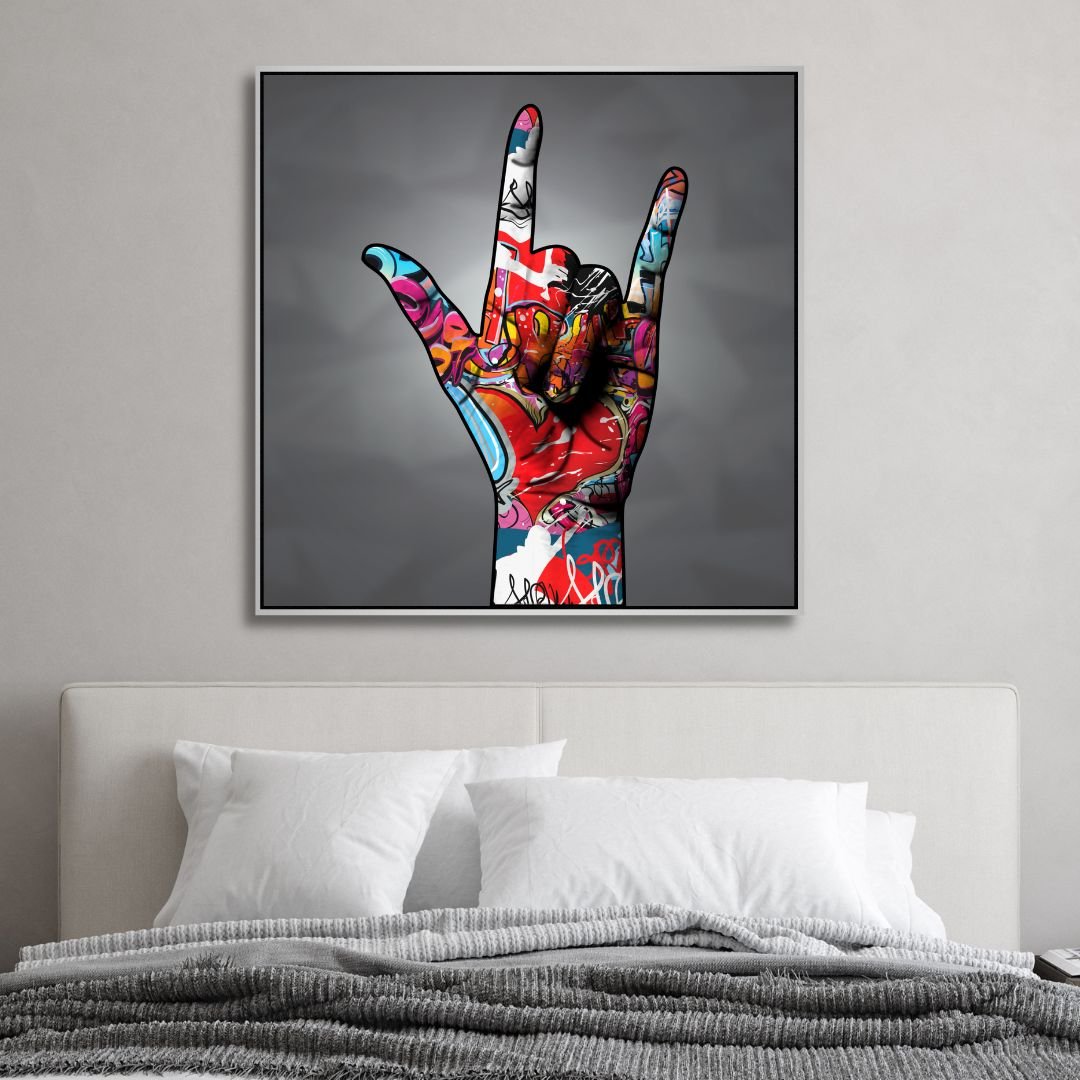 Hand Sign "I Love You" Graffiti Canvas Wall Art - Designity Art