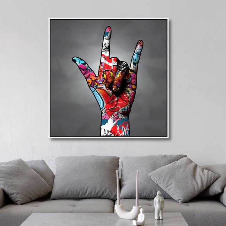 Hand Sign "I Love You" Graffiti Canvas Wall Art - Designity Art