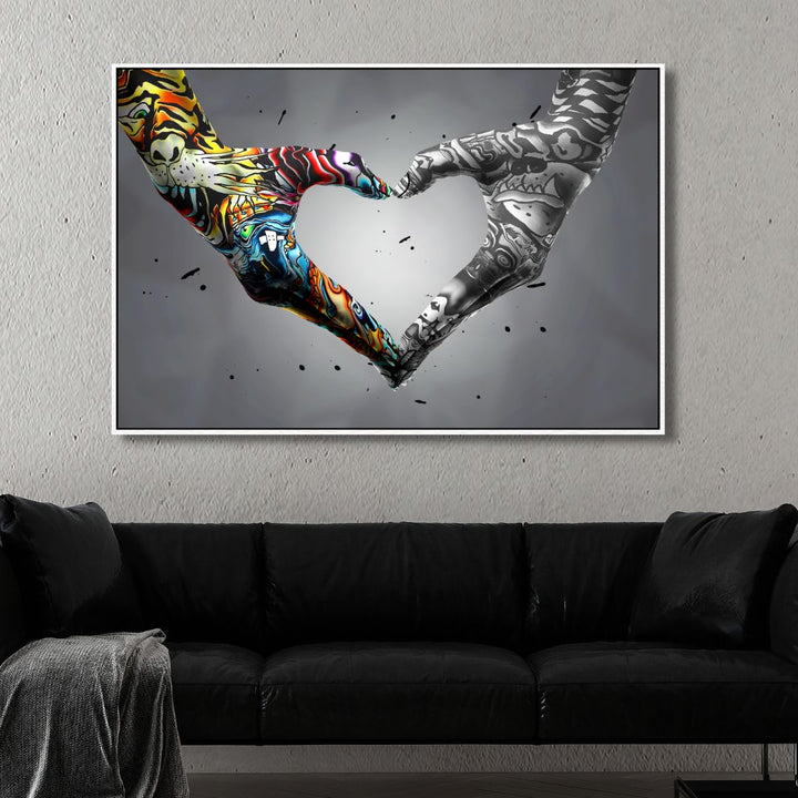 Heart Hand Gesture Graffiti Canvas Wall Art - Designity Art