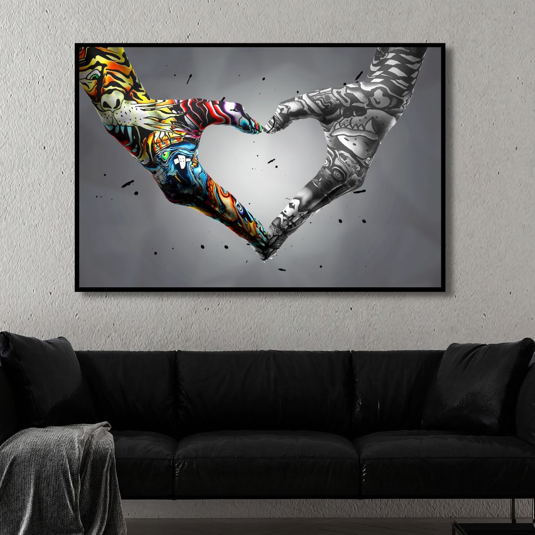 Heart Hand Gesture Graffiti Canvas Wall Art - Designity Art