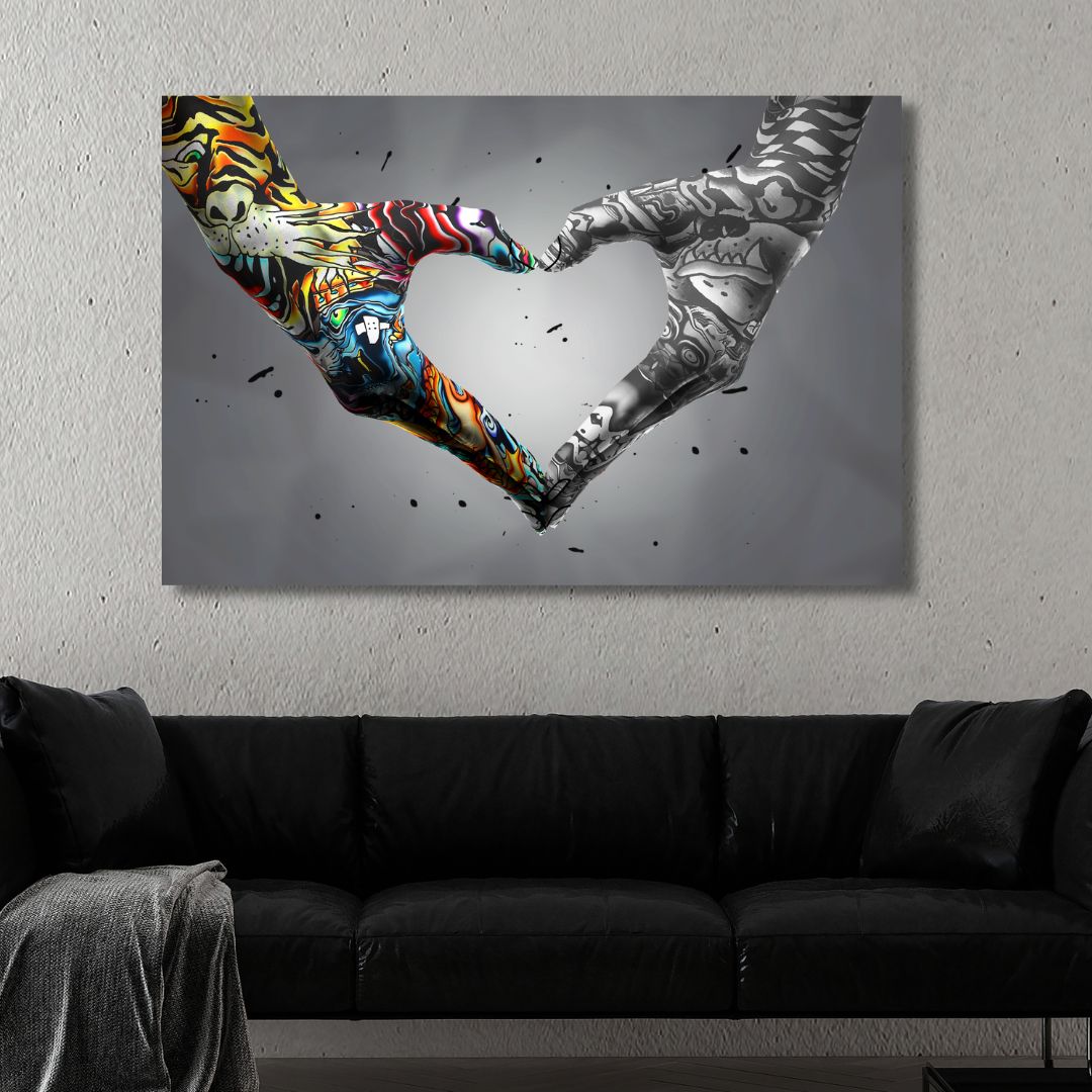 Heart Hand Gesture Graffiti Canvas Wall Art - Designity Art